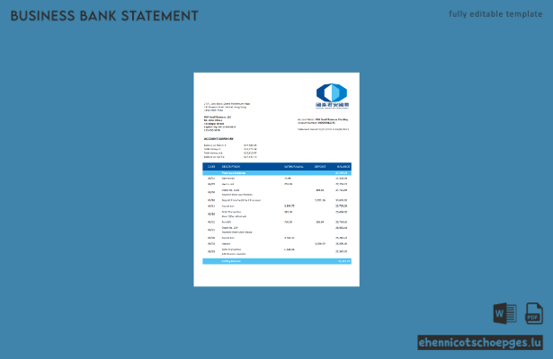 Guotai Junan Securities Bank Firmenkontoauszug (Word- und PDF-Beispiel)